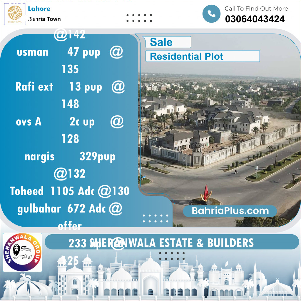 Residential Plot for Sale in Sector F - Shershah Block -  Bahria Town, Lahore - (BP-126564)