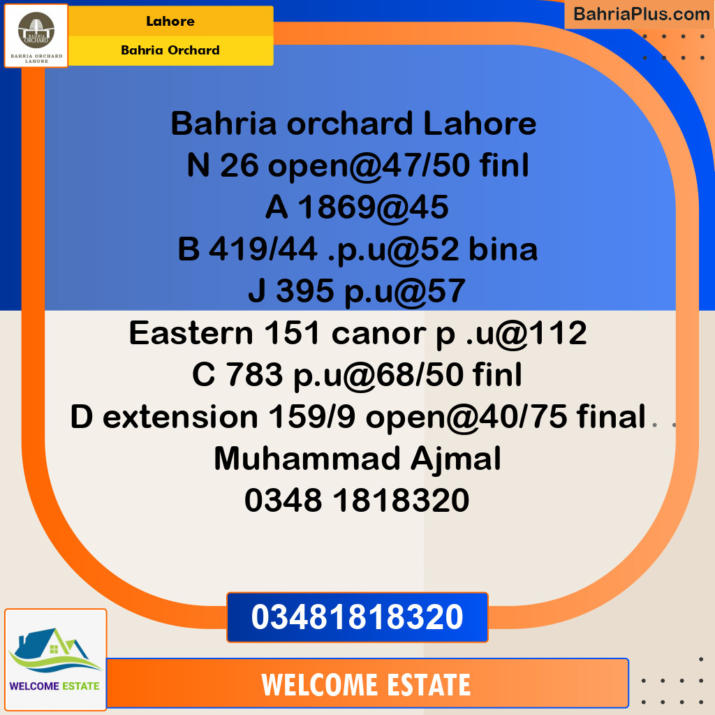 Residential Plot for Sale in Bahria Orchard, Lahore - (BP-126576)
