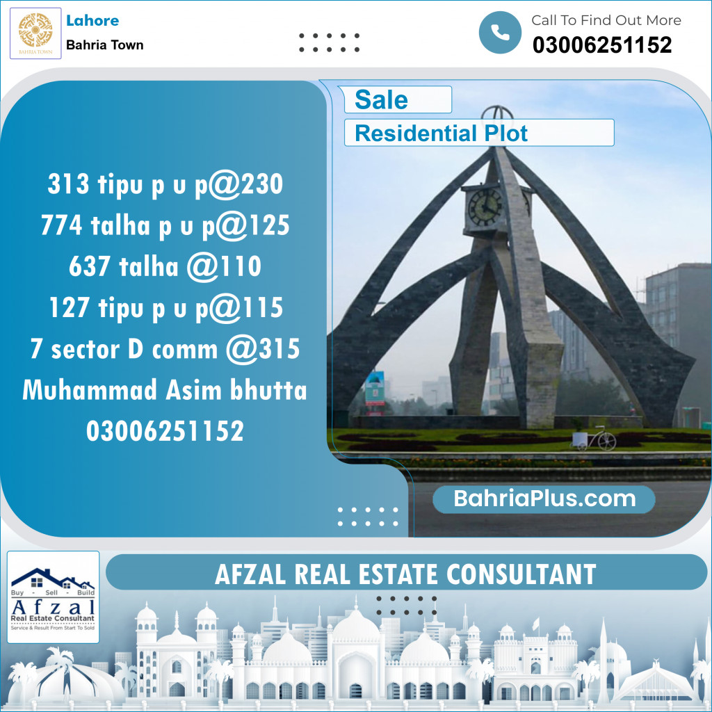 Residential Plot for Sale in Bahria Town, Lahore - (BP-126618)