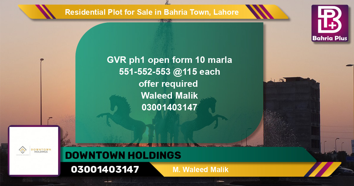 Residential Plot for Sale in Bahria Town, Lahore - (BP-126641)