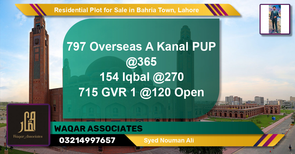 Residential Plot for Sale in Bahria Town, Lahore - (BP-126944)