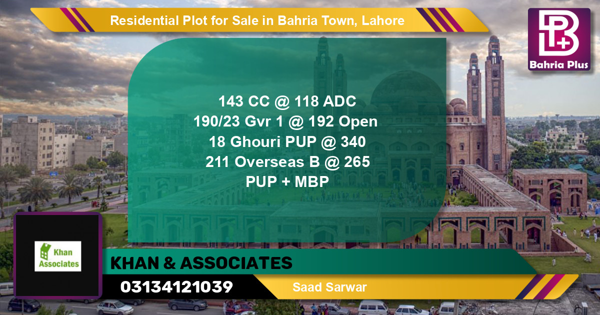 Residential Plot for Sale in Bahria Town, Lahore - (BP-126987)