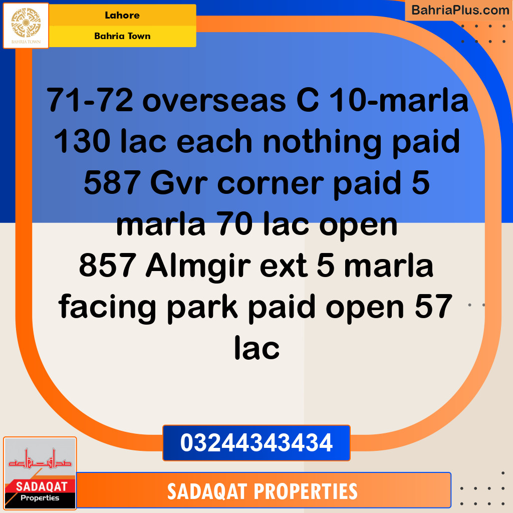 Residential Plot for Sale in Bahria Town, Lahore - (BP-127063)