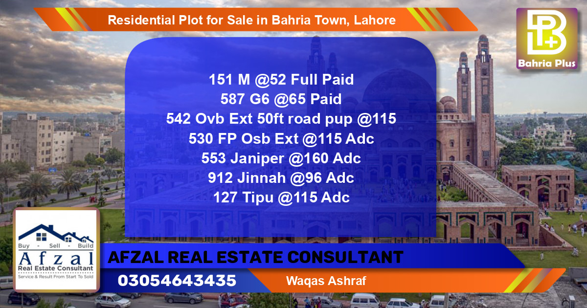 Residential Plot for Sale in Bahria Town, Lahore - (BP-127097)