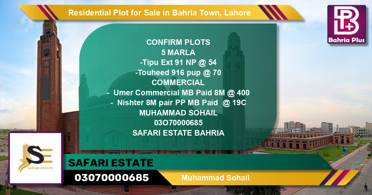 Residential Plot for Sale in Bahria Town, Lahore - (BP-127127)