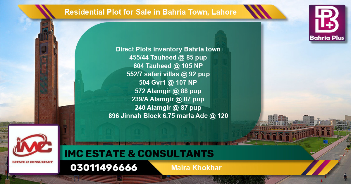 Residential Plot for Sale in Sector F - Tauheed Block -  Bahria Town, Lahore - (BP-127132)