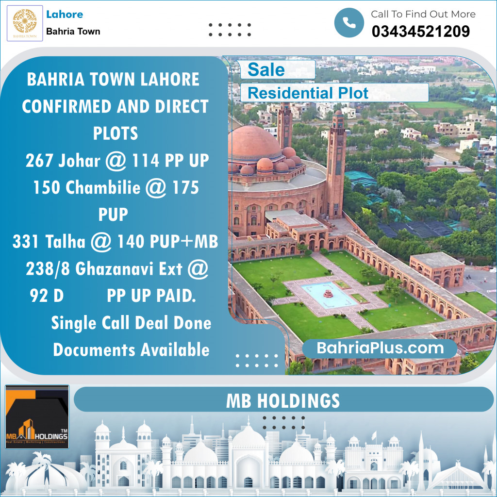 Residential Plot for Sale in Bahria Town, Lahore - (BP-127187)
