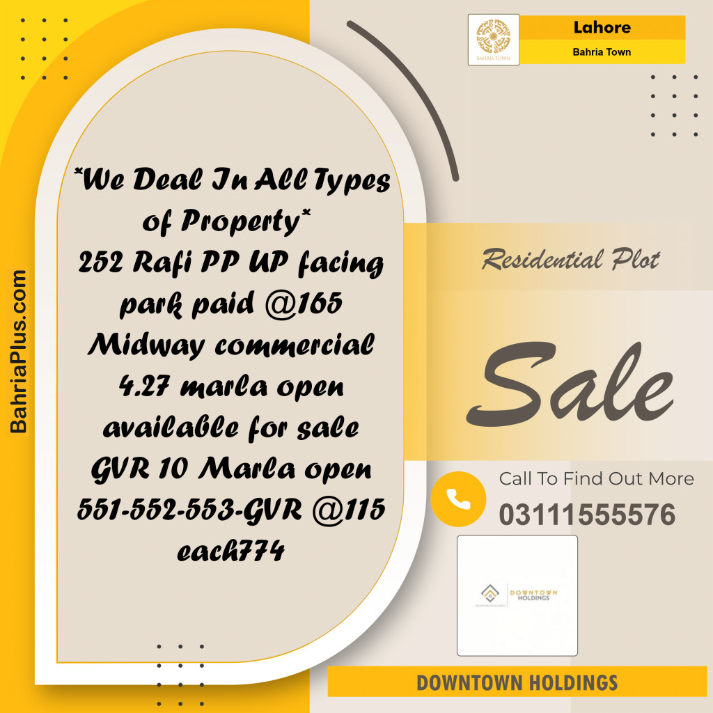 Residential Plot for Sale in Bahria Town, Lahore - (BP-127235)