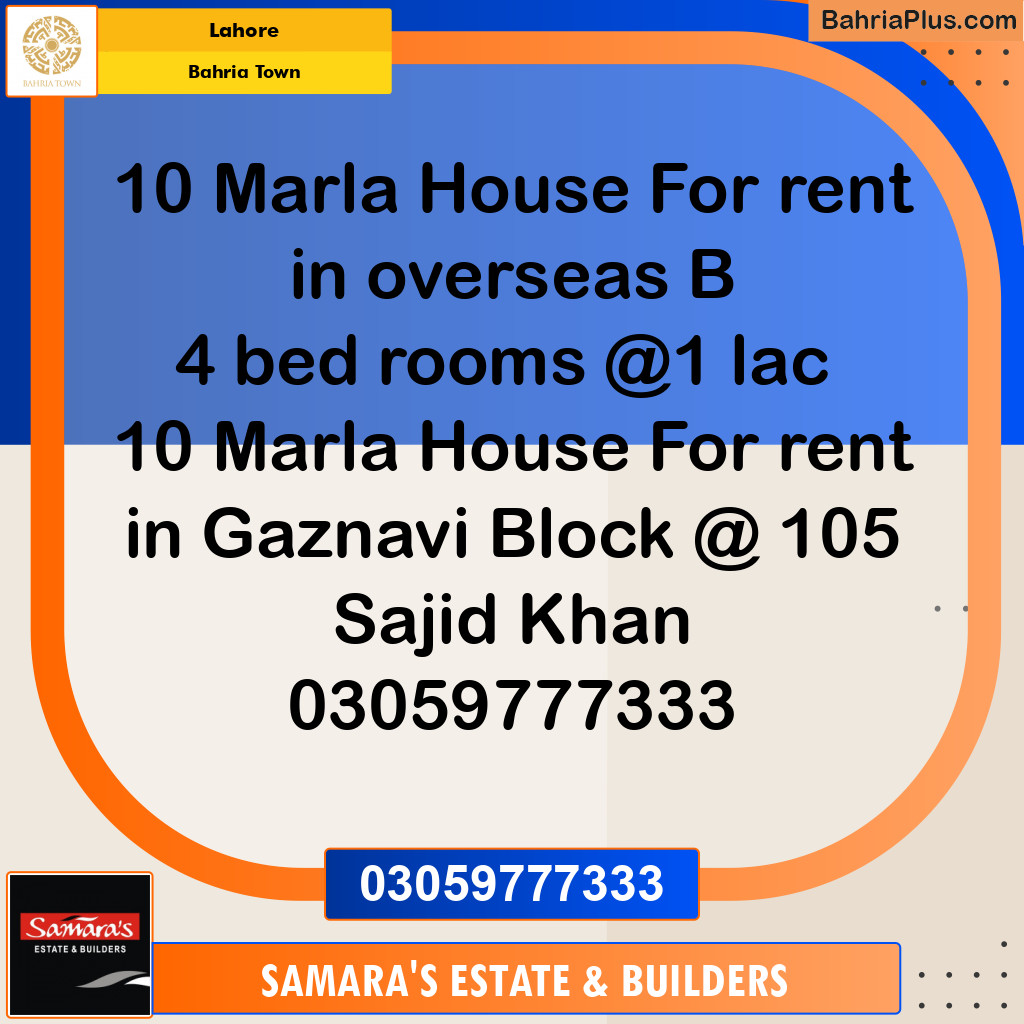Residential House for Rent in Bahria Town, Lahore - (BP-127570)