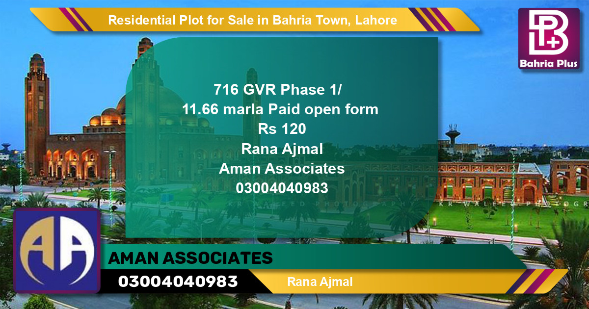 Residential Plot for Sale in Bahria Town, Lahore - (BP-127597)