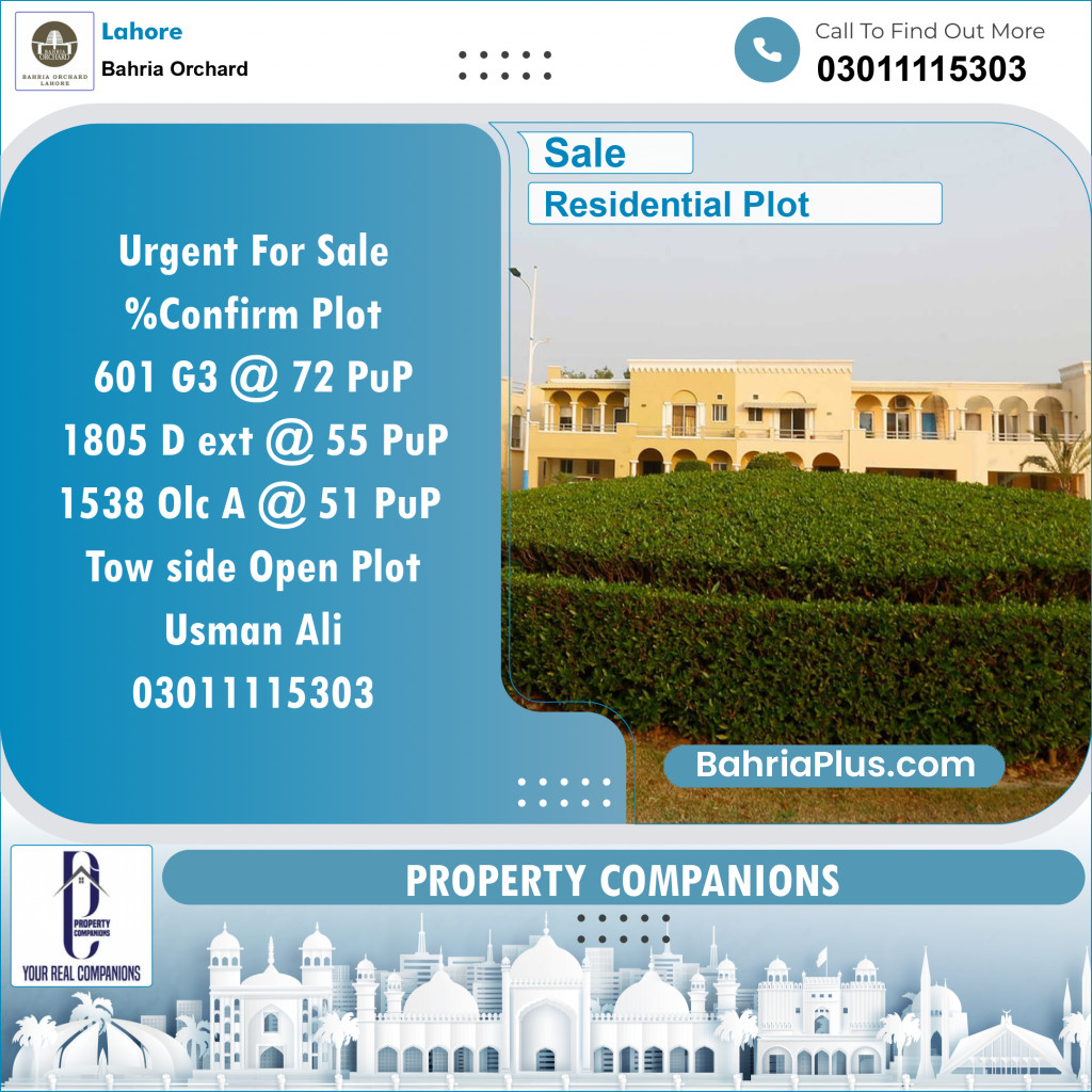 Residential Plot for Sale in Phase 4 - G3 Block -  Bahria Orchard, Lahore - (BP-127603)