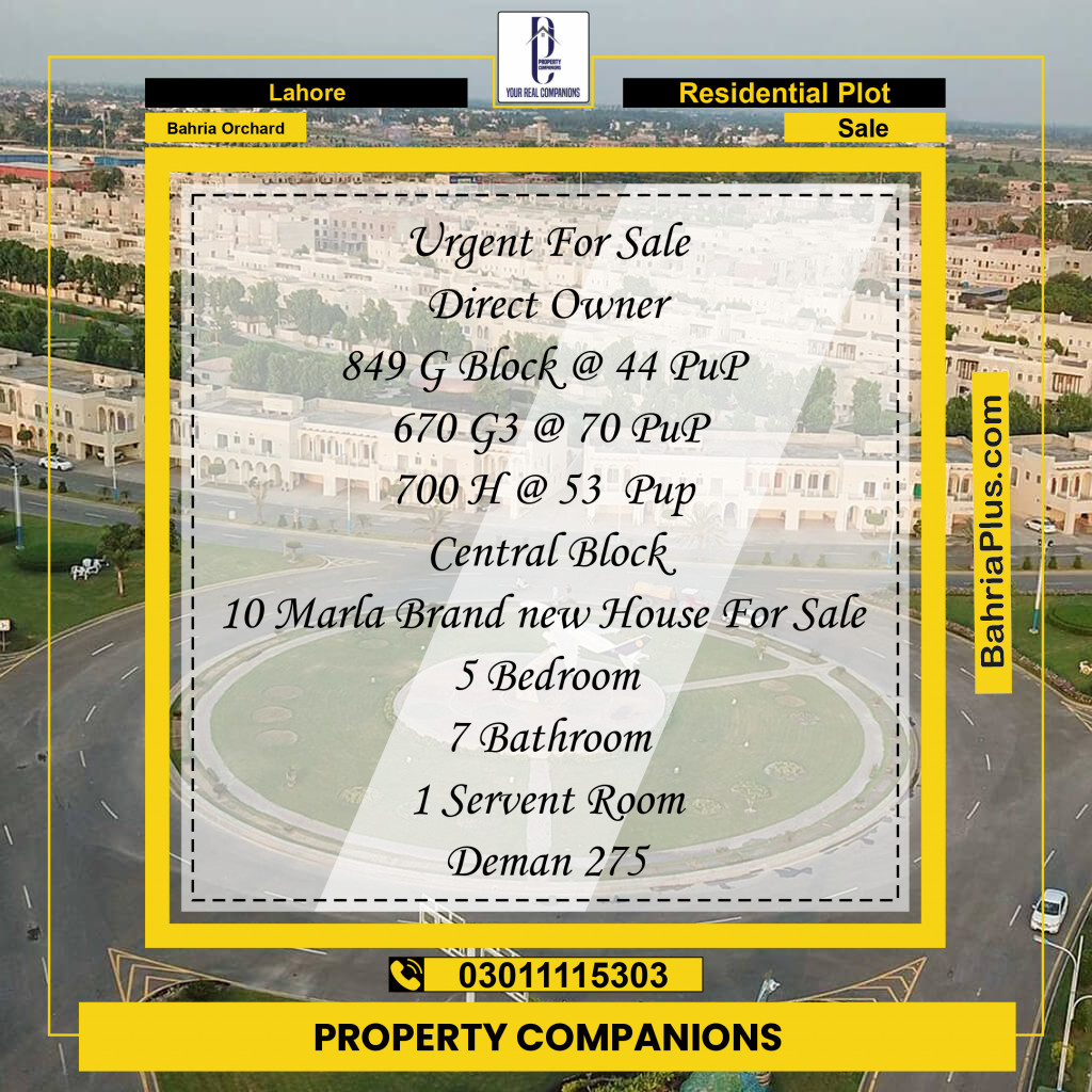 Residential Plot for Sale in Bahria Orchard, Lahore - (BP-127605)
