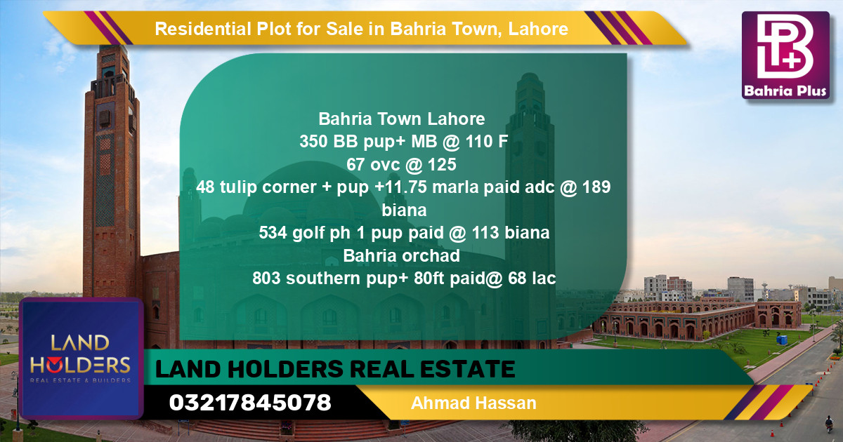 Residential Plot for Sale in Bahria Town, Lahore - (BP-127633)