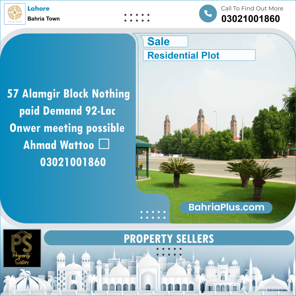 Residential Plot for Sale in Sector F - Alamgir Block -  Bahria Town, Lahore - (BP-127795)