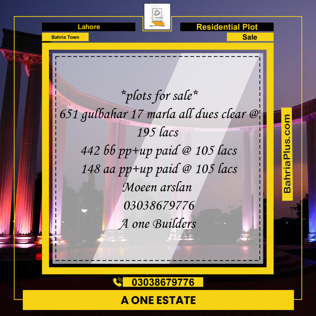 Residential Plot for Sale in Sector C - Gulbahar Block -  Bahria Town, Lahore - (BP-127810)