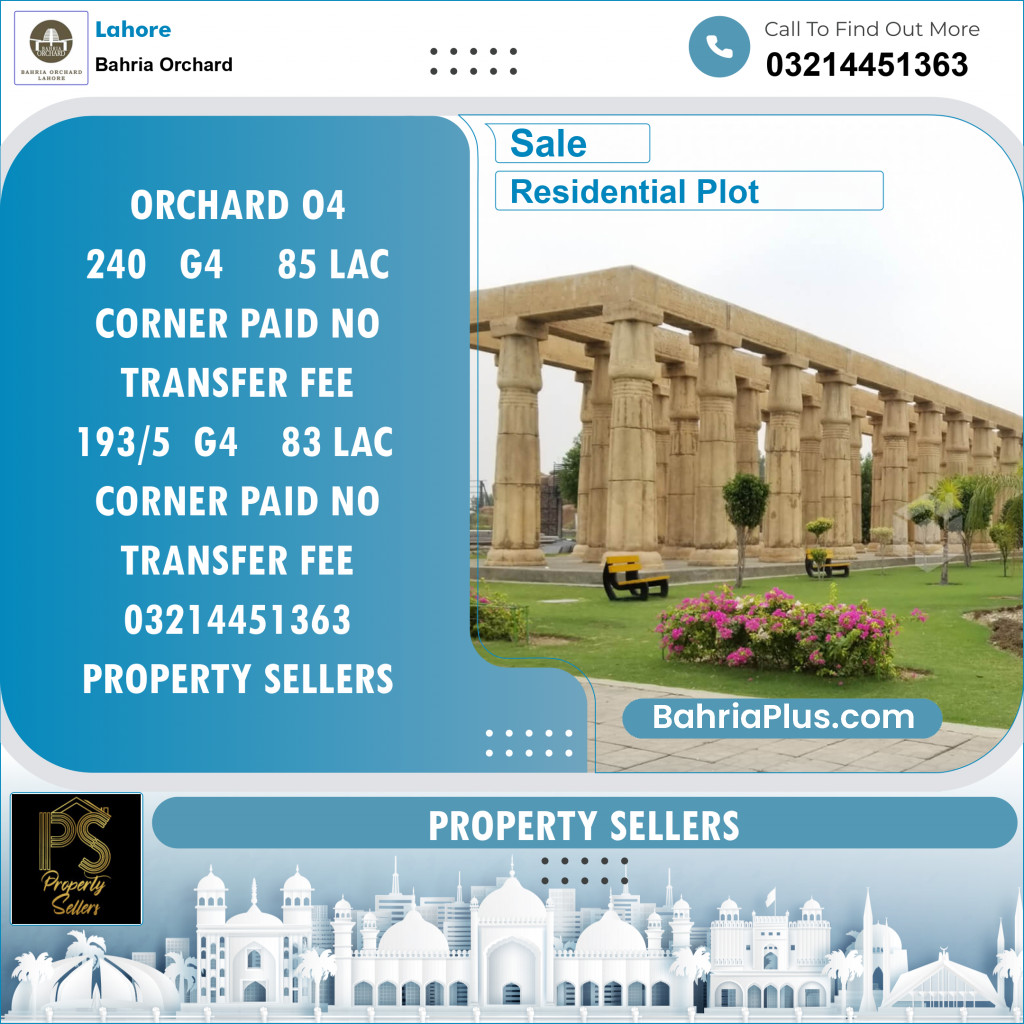 Residential Plot for Sale in Phase 4 - G4 Block -  Bahria Orchard, Lahore - (BP-127825)