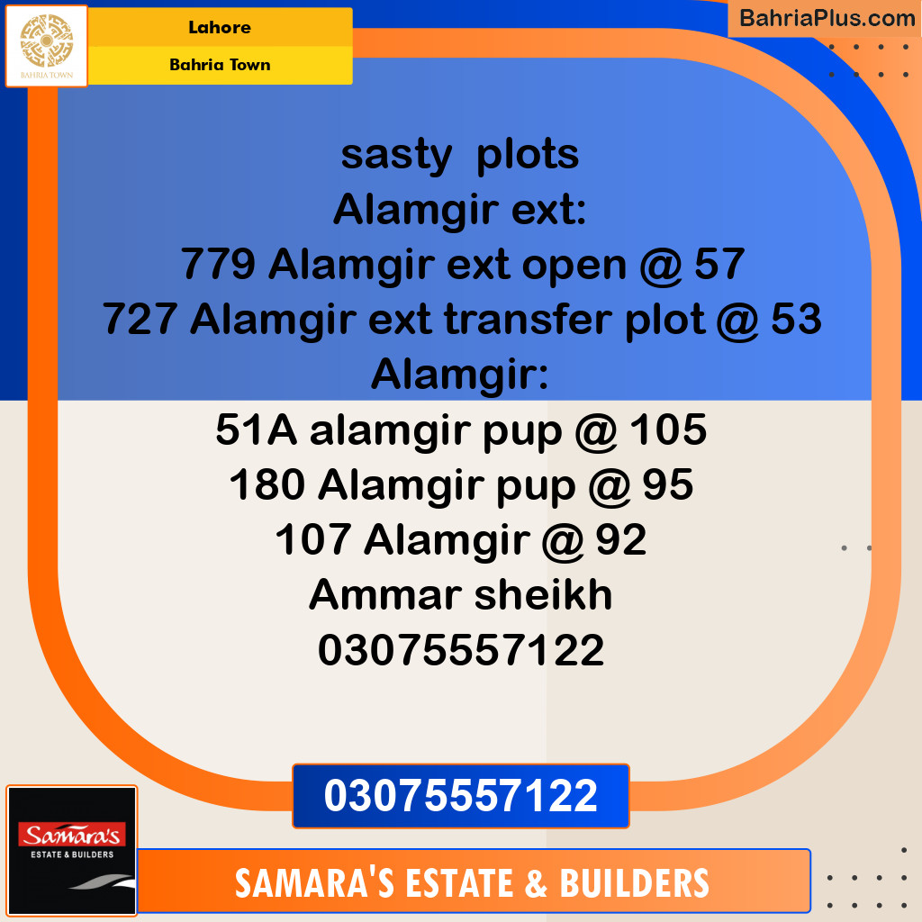 Residential Plot for Sale in Sector F - Alamgir Block -  Bahria Town, Lahore - (BP-127876)