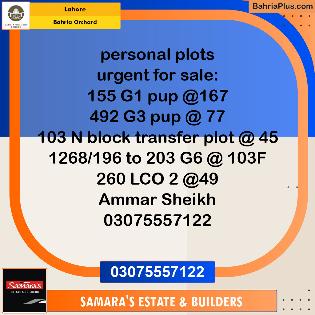 Residential Plot for Sale in Phase 4 - G1 Block -  Bahria Orchard, Lahore - (BP-127879)