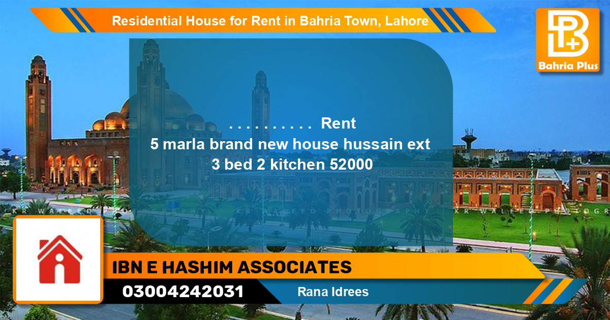 Residential House for Rent in Sector C - Nargis/Hussain Ext. -  Bahria Town, Lahore - (BP-127896)