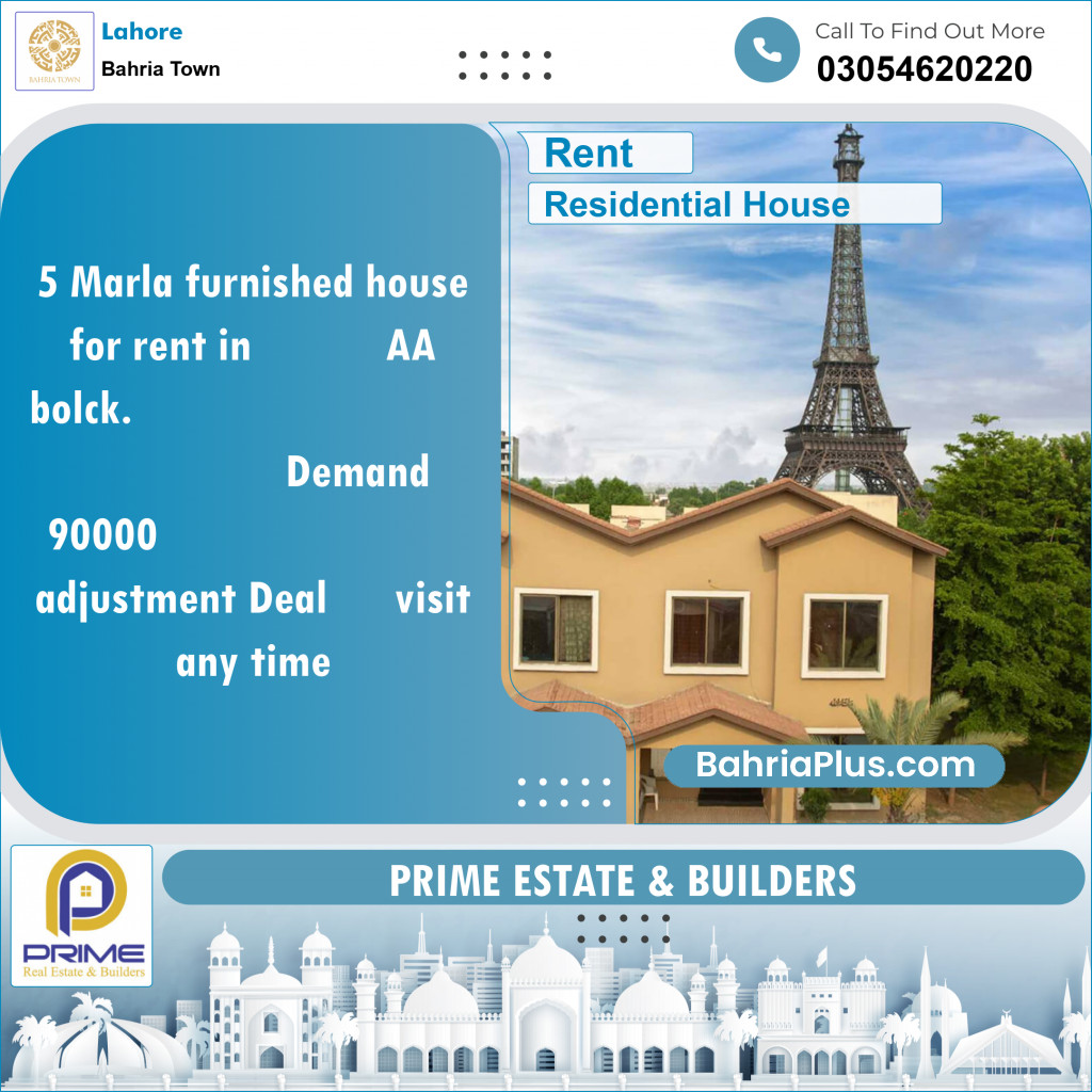 Residential House for Rent in Sector D - AA Block -  Bahria Town, Lahore - (BP-127951)