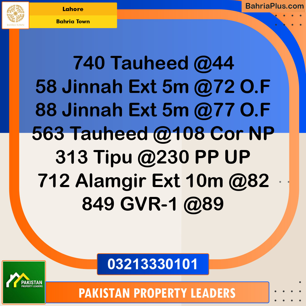 Residential Plot for Sale in Sector F - Tauheed Block -  Bahria Town, Lahore - (BP-128013)