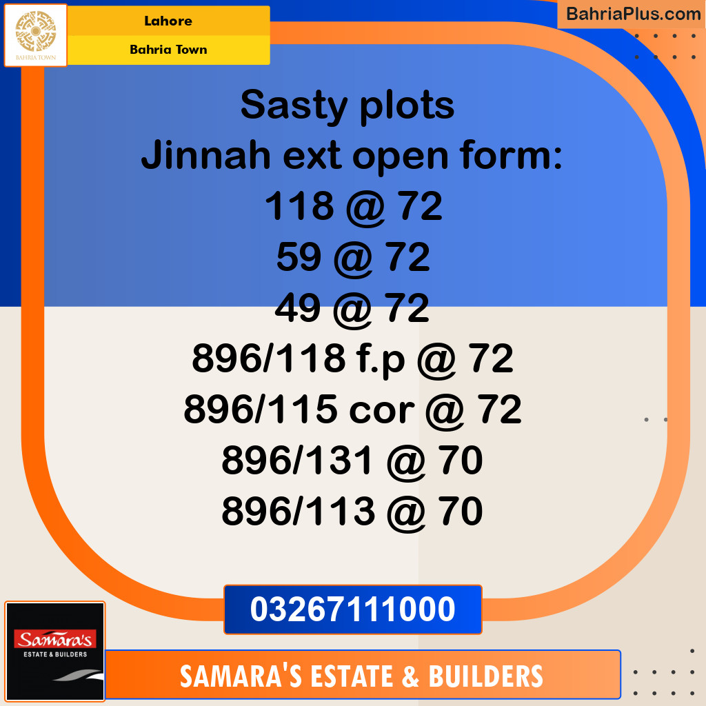 Residential Plot for Sale in Sector E - Jinnah Ext. Block -  Bahria Town, Lahore - (BP-128045)