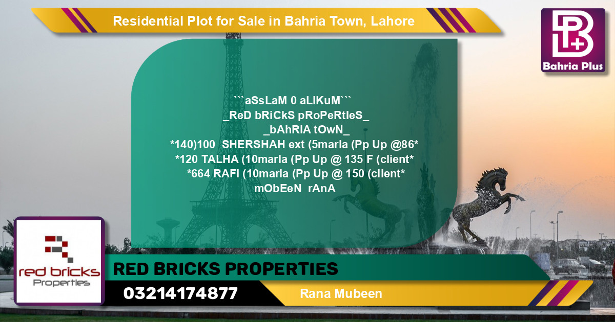 Residential Plot for Sale in Bahria Town, Lahore - (BP-128054)