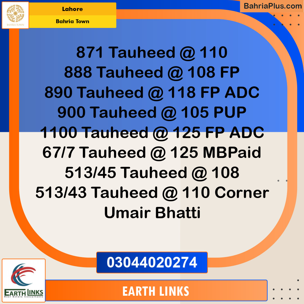 Residential Plot for Sale in Sector F - Tauheed Block -  Bahria Town, Lahore - (BP-128069)