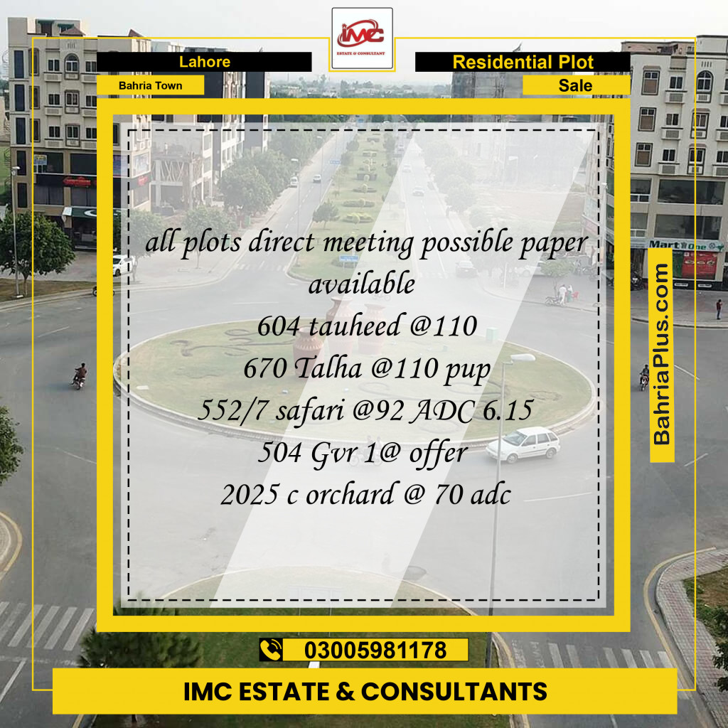Residential Plot for Sale in Sector F - Tauheed Block -  Bahria Town, Lahore - (BP-128078)