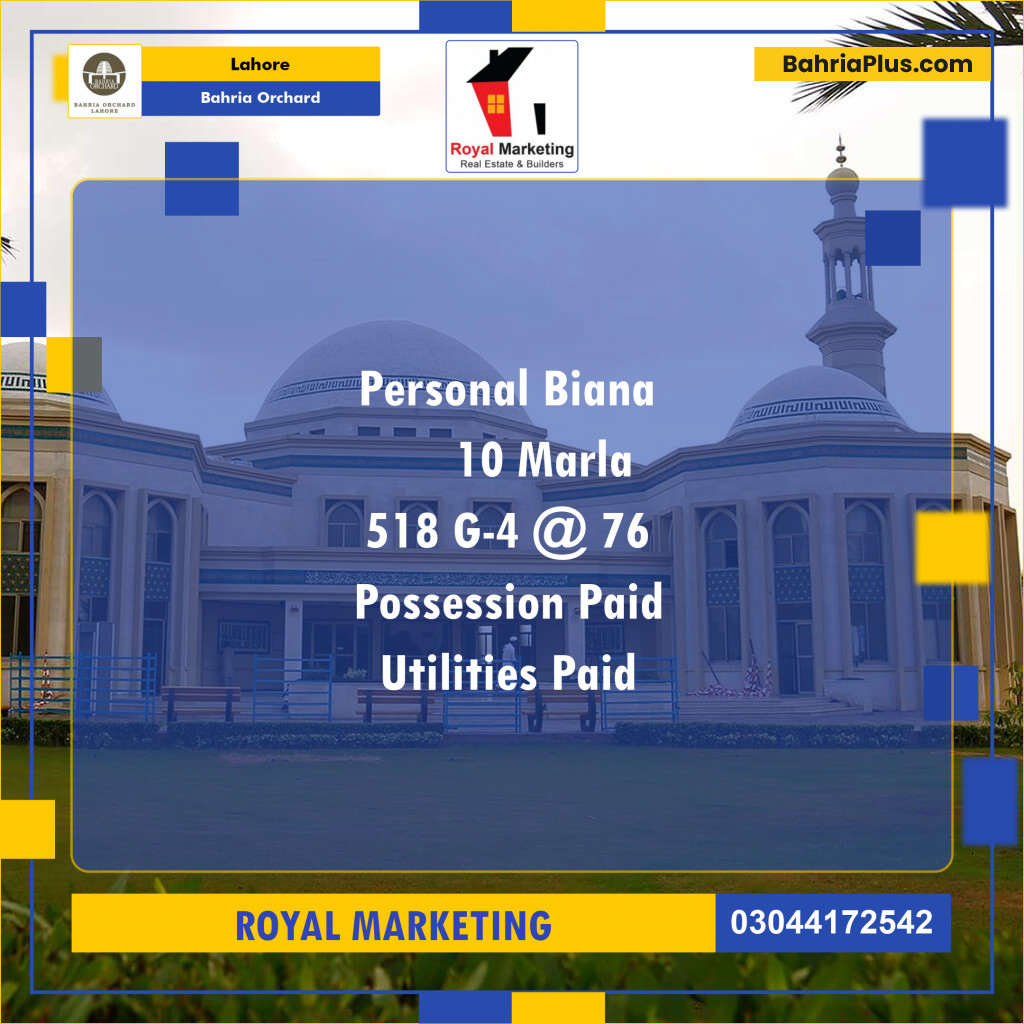 Residential Plot for Sale in Phase 4 - G4 Block -  Bahria Orchard, Lahore - (BP-128098)