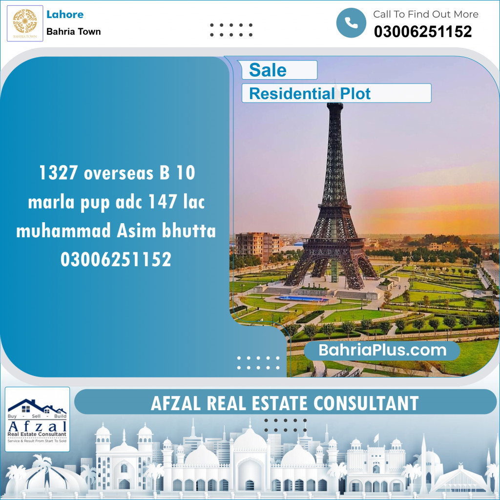 Residential Plot for Sale in Overseas B -  Bahria Town, Lahore - (BP-128099)