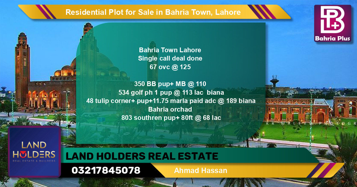 Residential Plot for Sale in Overseas C -  Bahria Town, Lahore - (BP-128125)