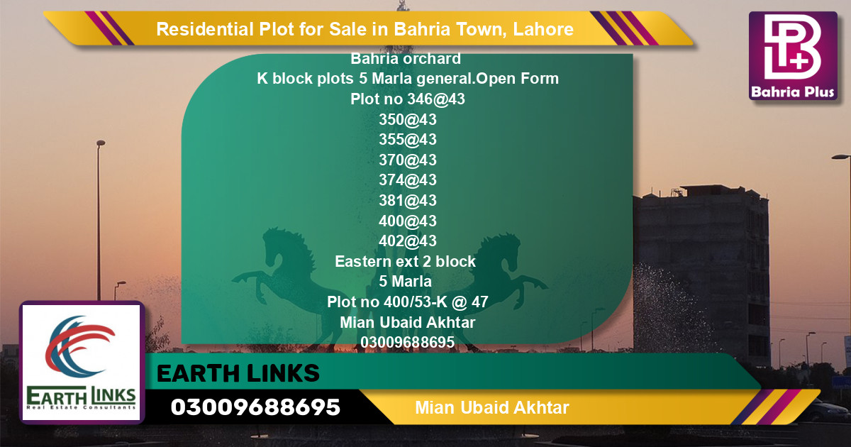 Residential Plot for Sale in Bahria Town, Lahore - (BP-128150)