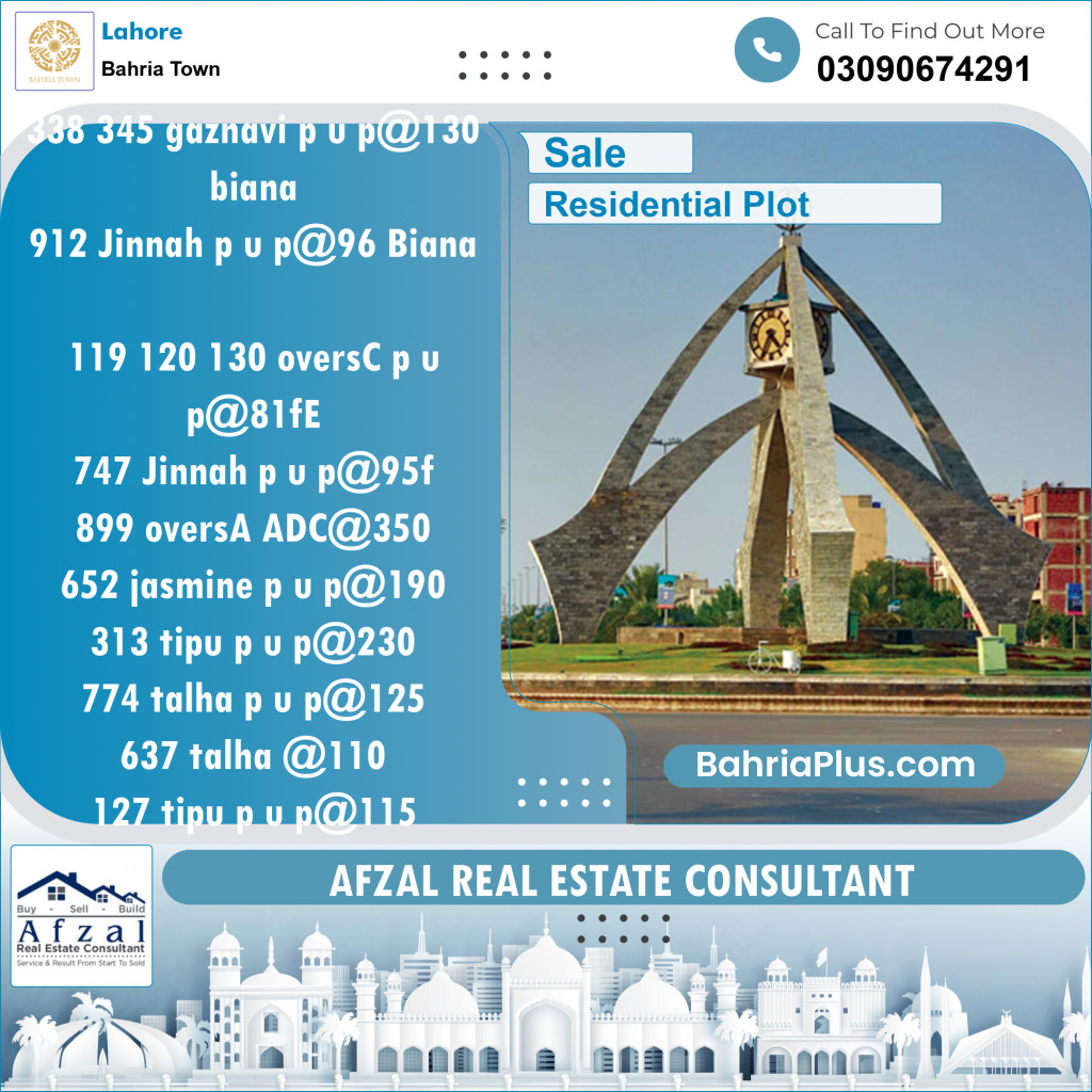 Residential Plot for Sale in Bahria Town, Lahore - (BP-128239)