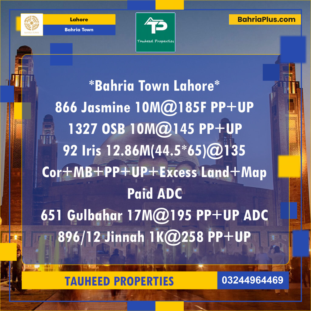 Residential Plot for Sale in Bahria Town, Lahore - (BP-128252)