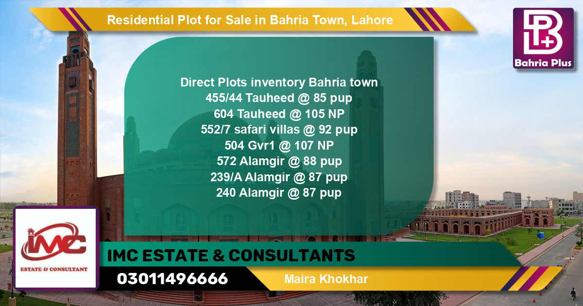 Residential Plot for Sale in Sector F - Tauheed Block -  Bahria Town, Lahore - (BP-128298)