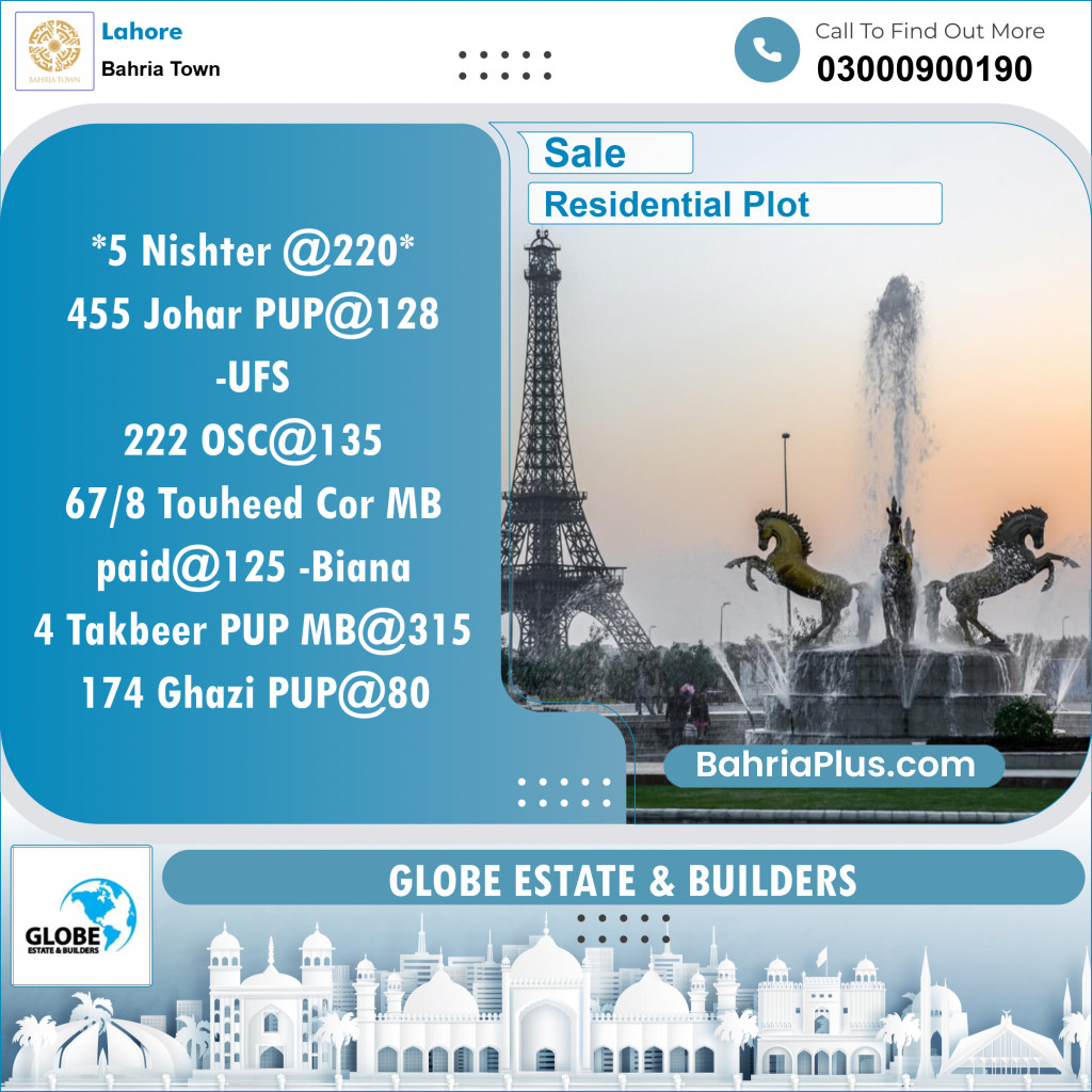 Residential Plot for Sale in Bahria Town, Lahore - (BP-128449)
