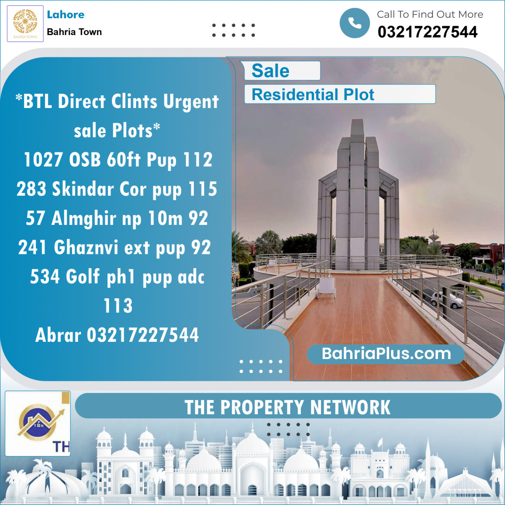 Residential Plot for Sale in Bahria Town, Lahore - (BP-128556)