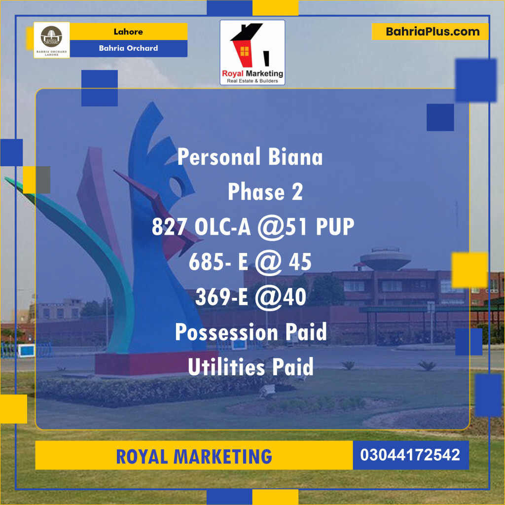 Residential Plot for Sale in Bahria Orchard, Lahore - (BP-128631)