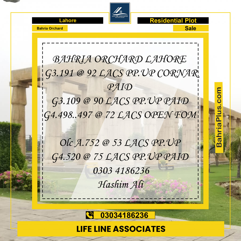 Residential Plot for Sale in Bahria Orchard, Lahore - (BP-128637)