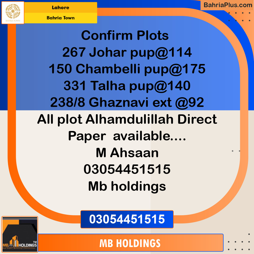Residential Plot for Sale in Bahria Town, Lahore - (BP-128672)