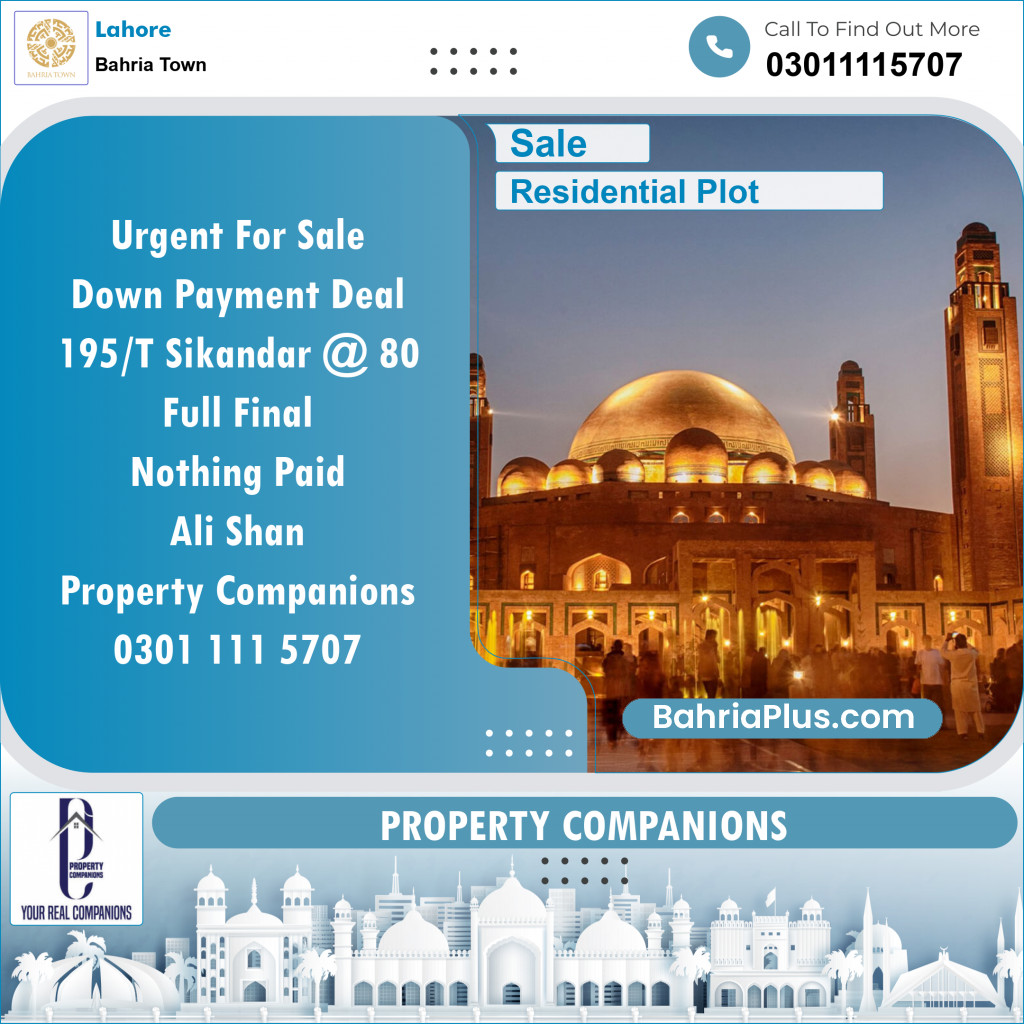 Residential Plot for Sale in Bahria Town, Lahore - (BP-128737)