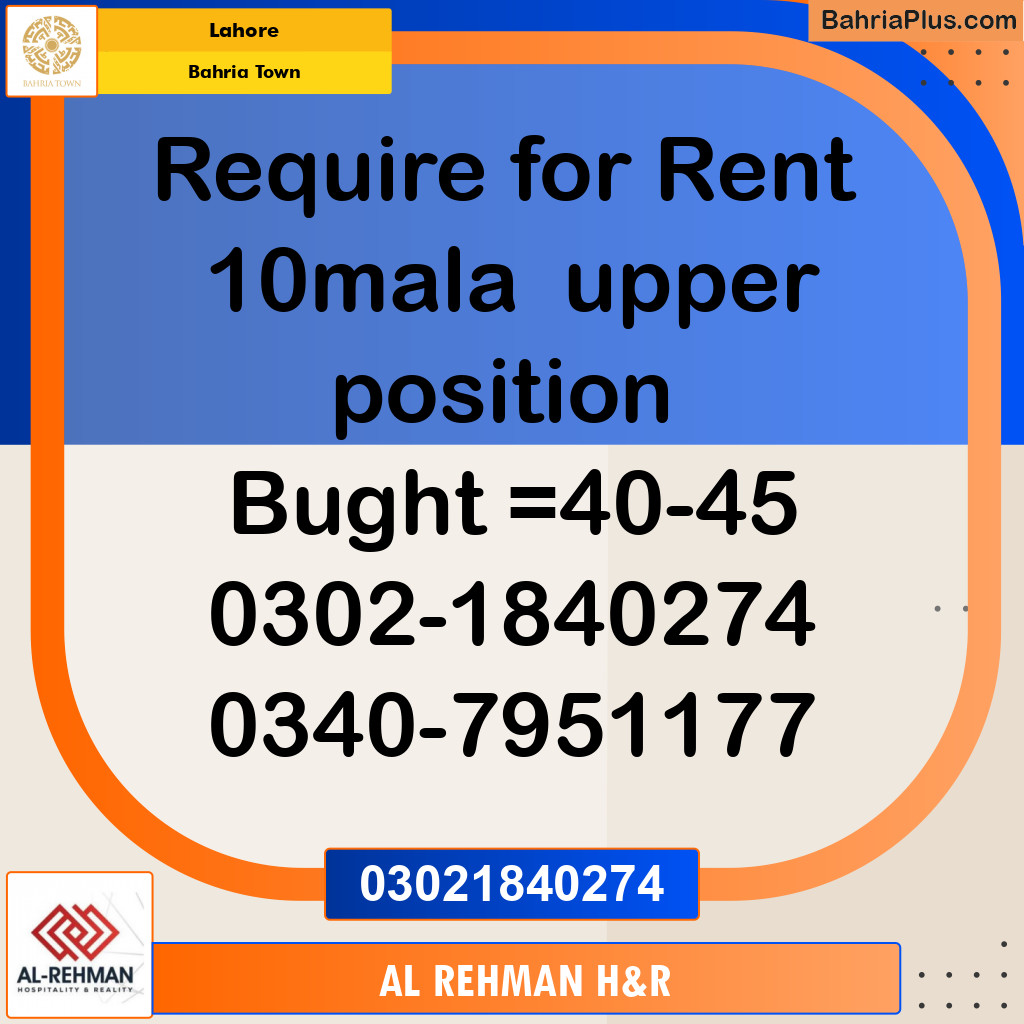 Residential House for Rent in Bahria Town, Lahore - (BP-128763)
