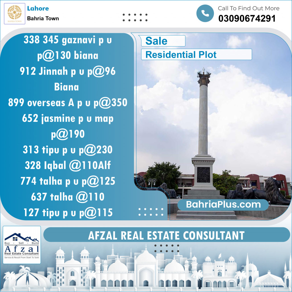 Residential Plot for Sale in Sector F - Ghaznavi Block -  Bahria Town, Lahore - (BP-128788)