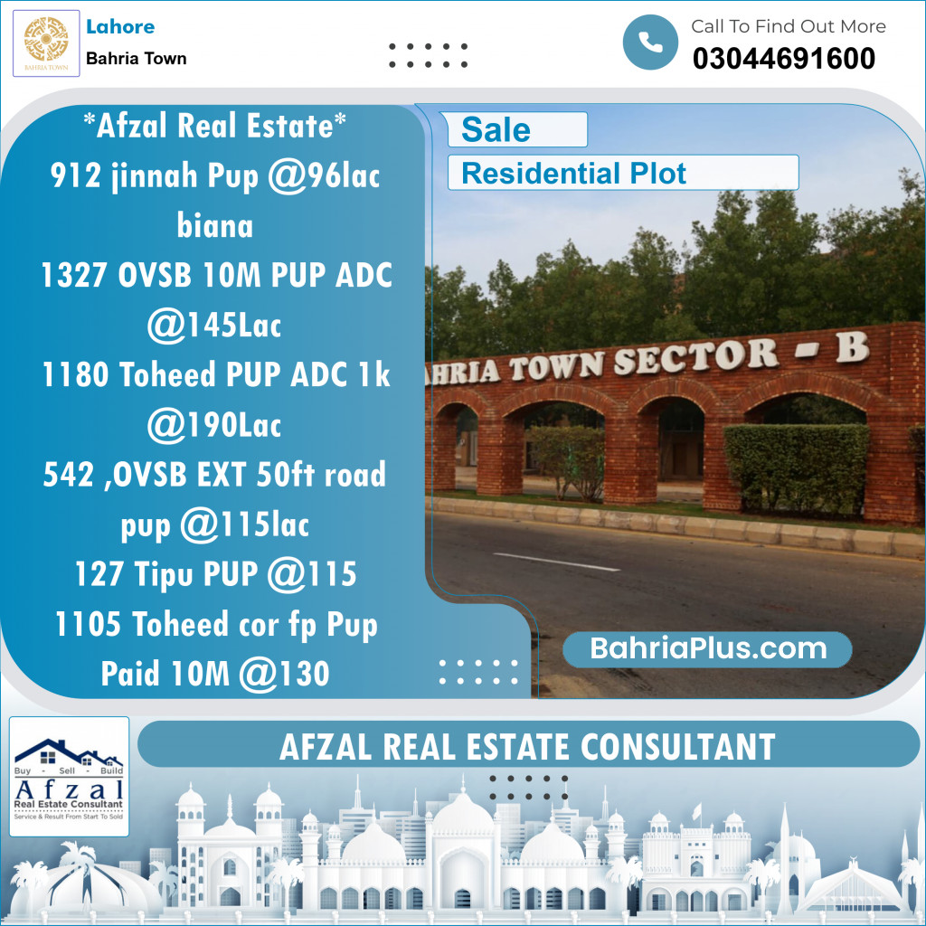 Residential Plot for Sale in Sector E - Jinnah Block -  Bahria Town, Lahore - (BP-128882)