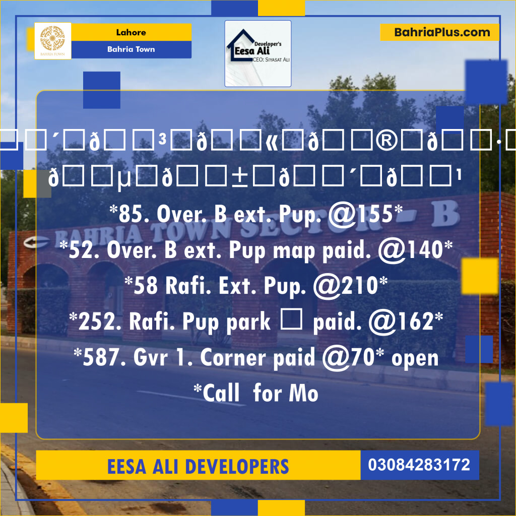 Residential Plot for Sale in Overseas B Ext -  Bahria Town, Lahore - (BP-128903)