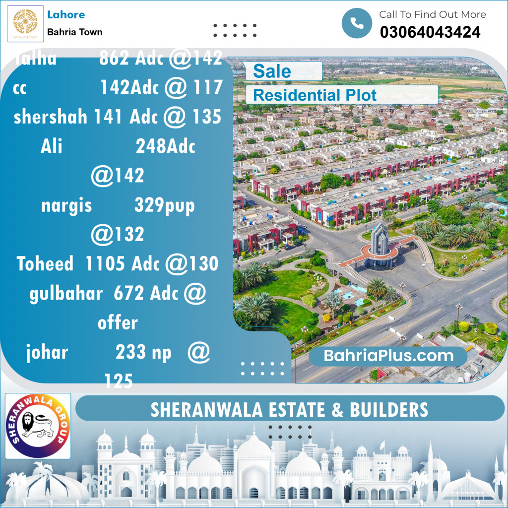 Residential Plot for Sale in Sector F - Talha Block -  Bahria Town, Lahore - (BP-128916)