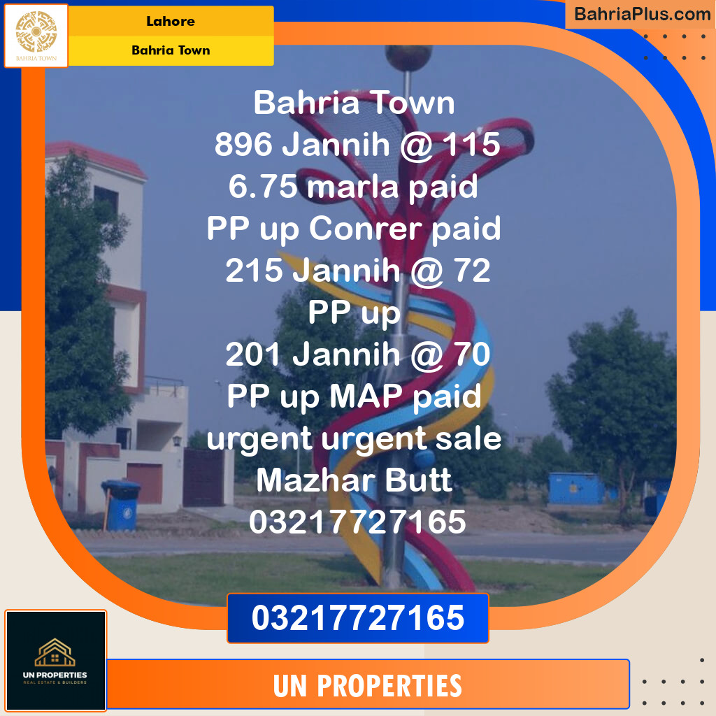 Residential Plot for Sale in Sector E - Jinnah Block -  Bahria Town, Lahore - (BP-128970)