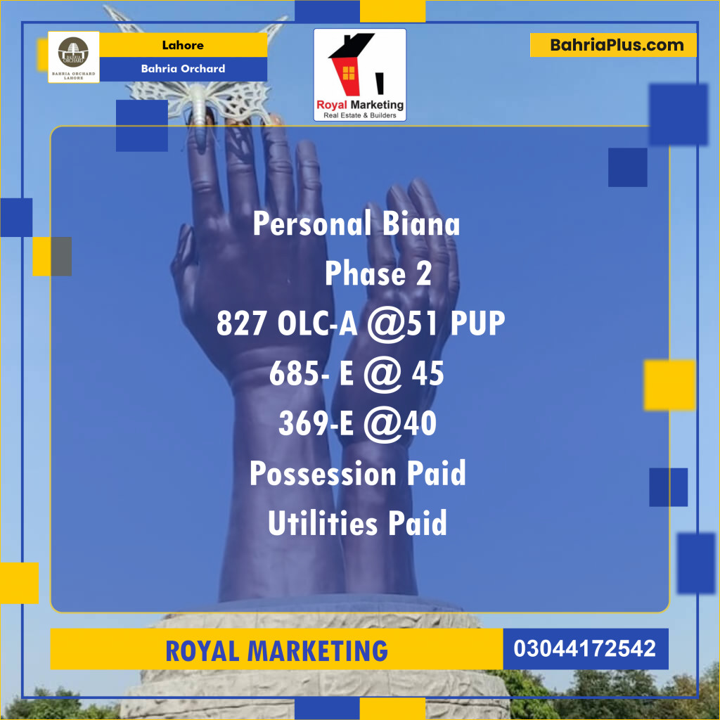 Residential Plot for Sale in OLC-A Block -  Bahria Orchard, Lahore - (BP-129040)