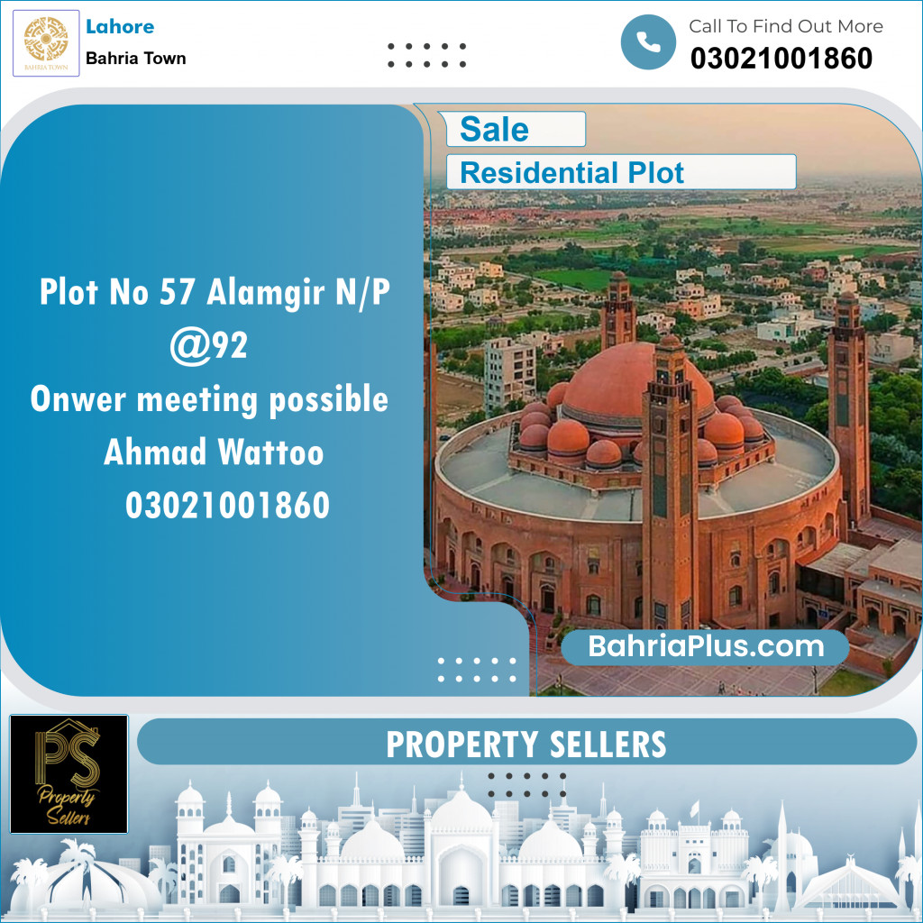 Residential Plot for Sale in Sector F - Alamgir Block -  Bahria Town, Lahore - (BP-129149)